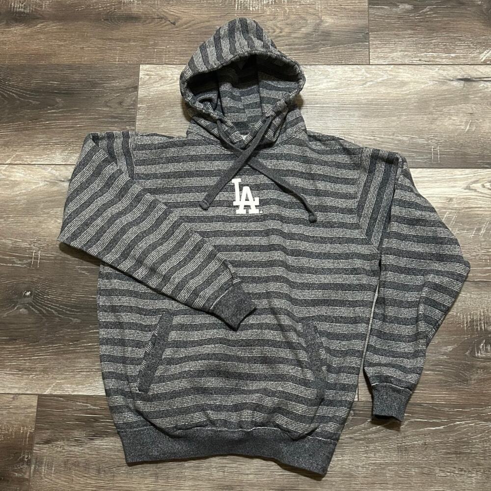 LA Dodgers Genuine Merchandise Gray Striped Hoodie Sweatshirt Men's Medium MLB